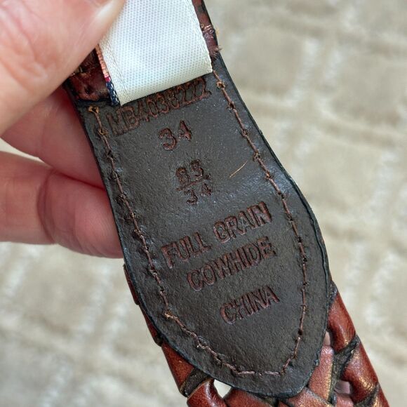 Fossil Leather Concho Belt Men 34 Brown Silver Full Grain Cowhide South Western - Picture 9 of 9